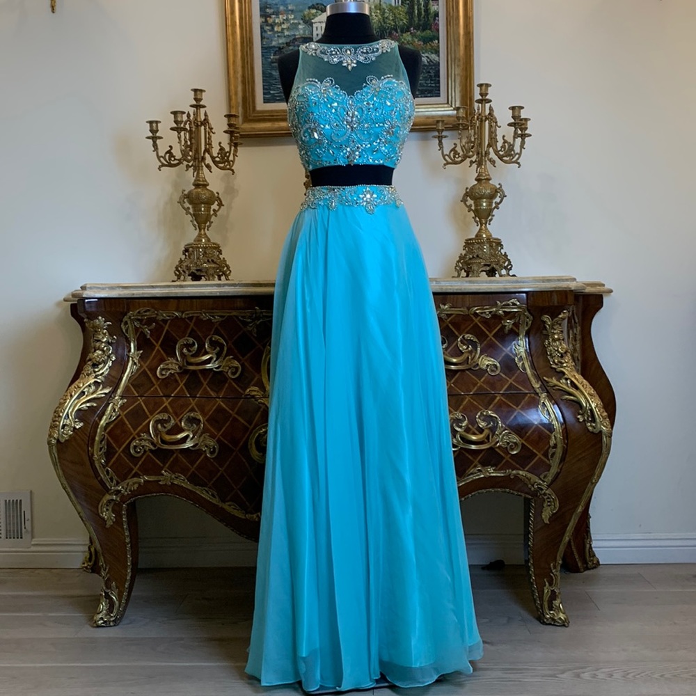 Meier Collection two piece rhinestone bodice formal prom dress